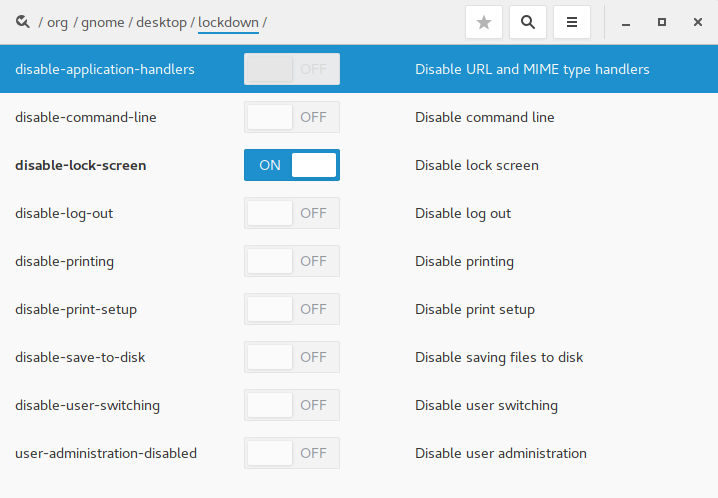Using dconf-editor, we can enable the lock screen by turning off “disable-lock-screen”